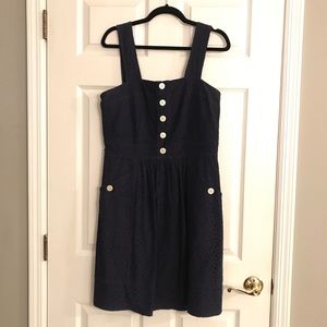 Marc Jacobs Navy Eyelet Sleeveless Button Dress